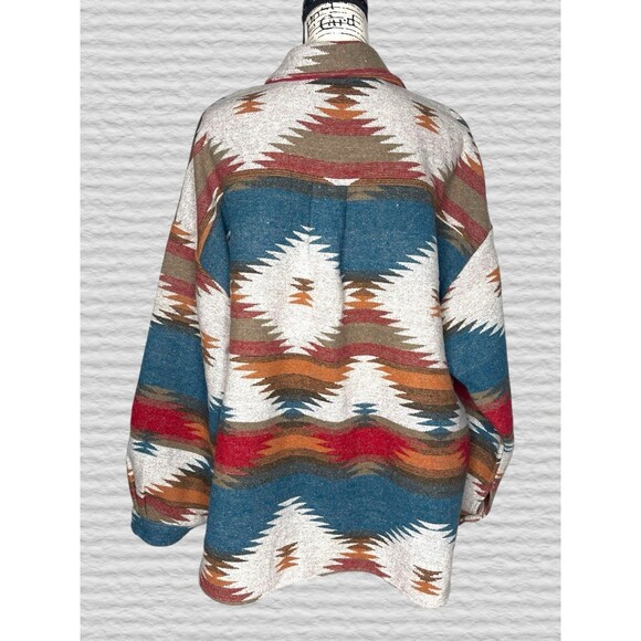 Womens Aztec Southwestern Shacket Size 4XL Earth Tone Western Native Boho Jacket - Picture 6 of 6